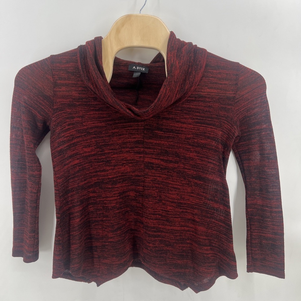 A Byer Womens Sweater Size L Red And Black Lightweight Cowl Neck Holiday Work